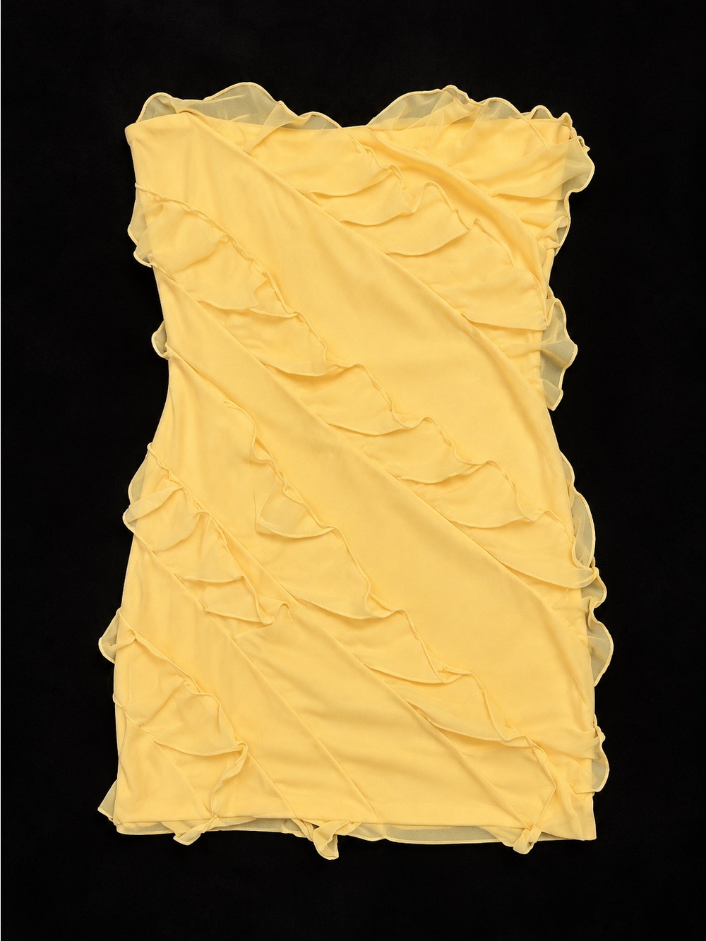 Yellow Ruffle Strapless Mini Dress
